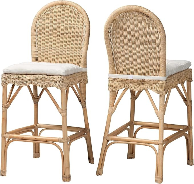 bali & pari Bilu Bohemian Natural Rattan 2-Piece Bar Stool Set | Amazon (US)
