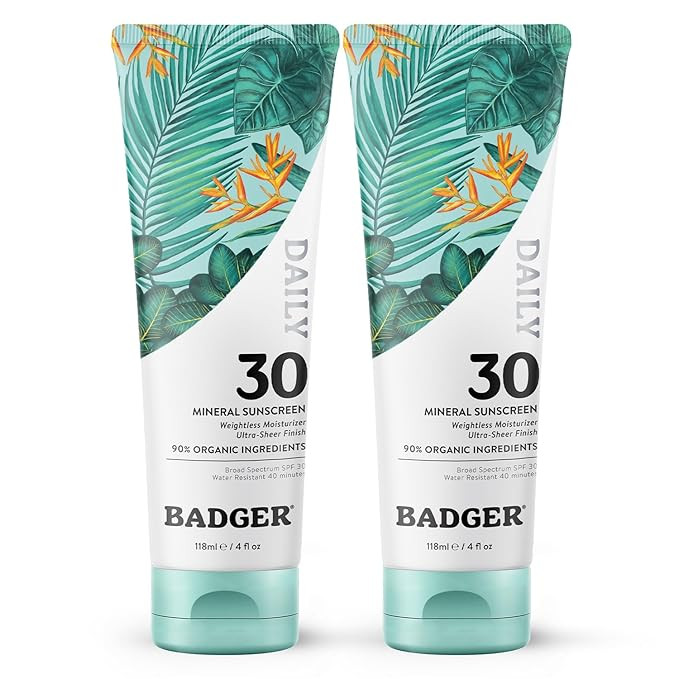 Badger Mineral Daily Sunscreen with Zinc Oxide, SPF 30, Larger Tube, Lightweight & Easy to Apply ... | Amazon (US)