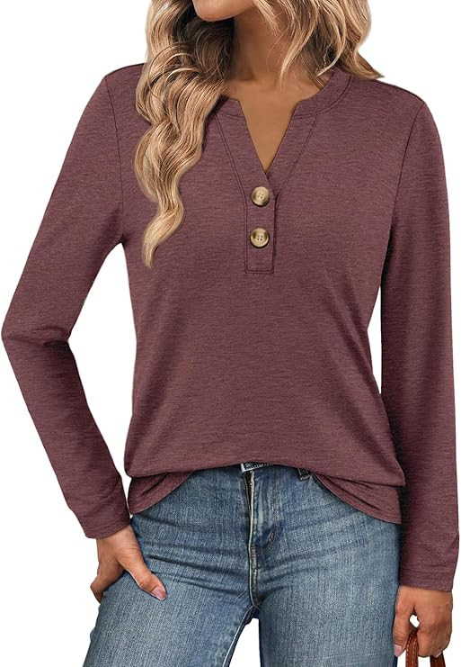 ATHMILE Long Sleeve Shirts for Women 2025 Fall Outfits Henley Dressy Casual Tops Trendy Blouses C... | Amazon (US)