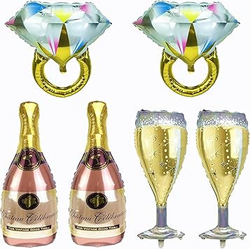 Happyay Champagne Bottle Balloons and Champagne Glass Balloons, Gold Diamond Ring Balloons for Bi... | Amazon (US)
