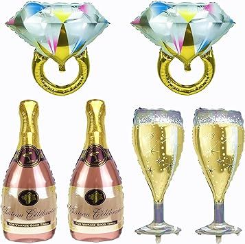 Happyay Champagne Bottle Balloons and Champagne Glass Balloons, Gold Diamond Ring Balloons for Bi... | Amazon (US)
