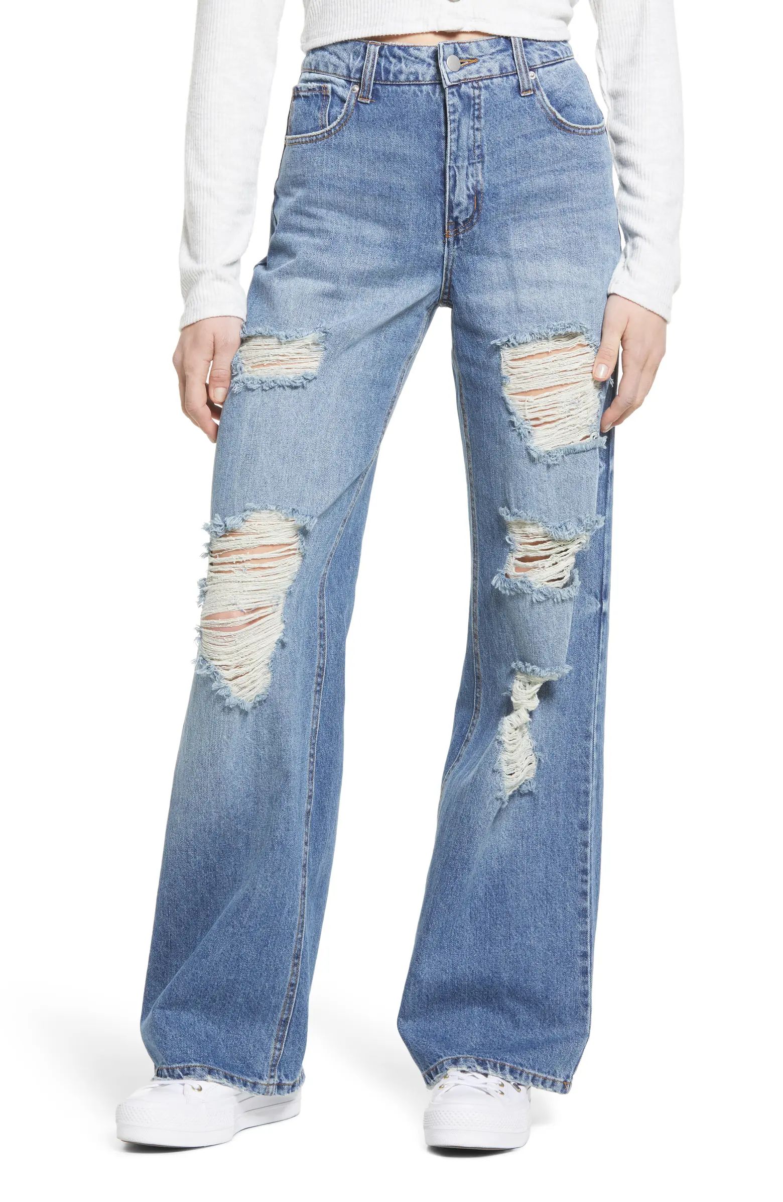 Destroyed High Waist Nonstretch Wide Leg Jeans | Nordstrom