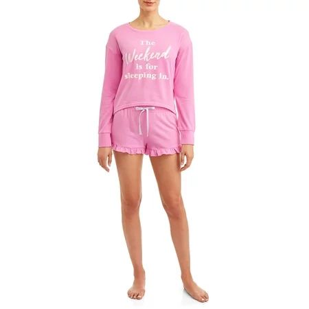 JV Apparel Women's and Women's Plus Knit 2-Piece Short Sleeve Top and Shorts Sleep Set | Walmart (US)