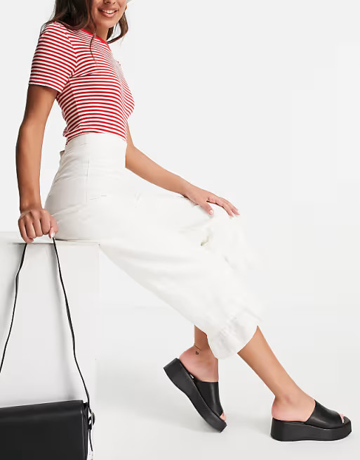 & Other Stories ecovero linen trouser with frill hem in off white | ASOS (Global)