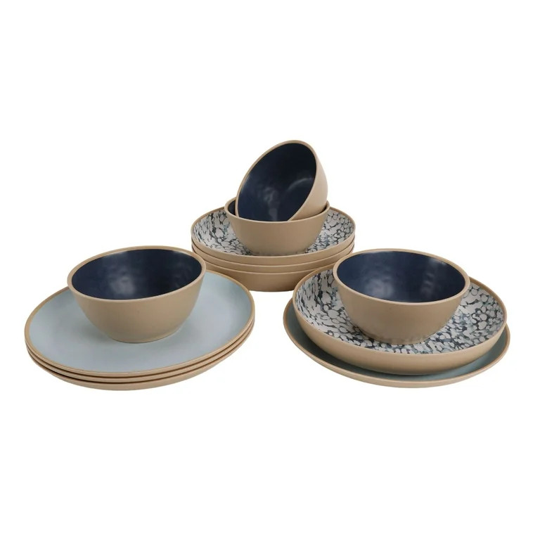 Better Homes & Gardens 12-Piece Bamboo Melamine Dinnerware Set,  Takara Print | Walmart (US)