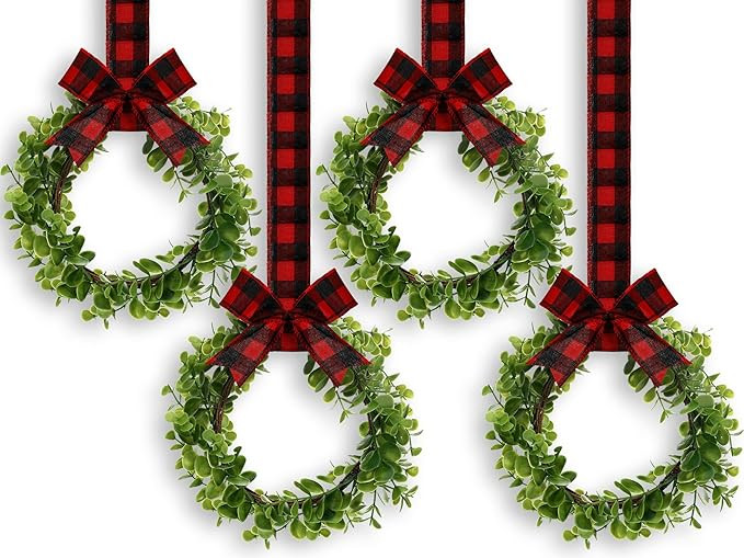 WILLBOND 4 Pcs Christmas Kitchen Cabinet Wreath Boxwood Garland with Ribbon Greenery Garland Hang... | Amazon (US)