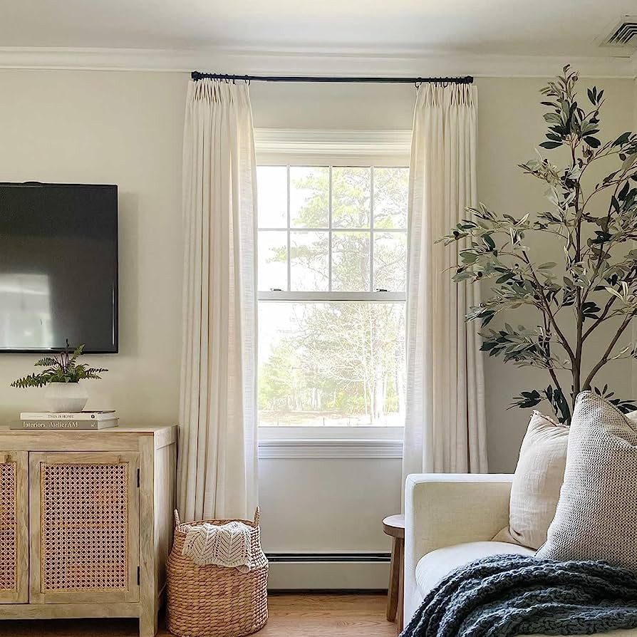 TWOPAGES 52 W x 84 L inch Pinch Pleat Unlined Darkening Drape Faux Linen Curtain Drapery Panel fo... | Amazon (US)