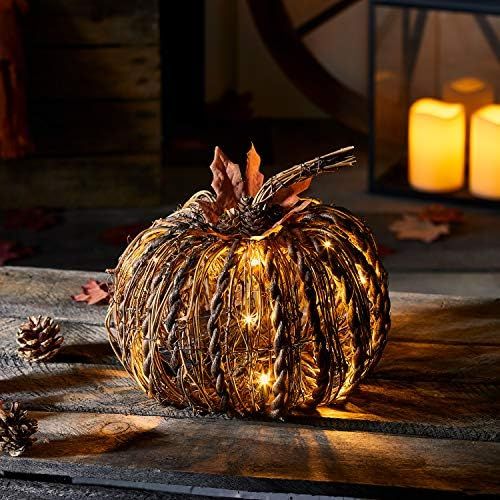 Lights4fun, Inc. Rattan Pumpkin Battery Operated LED Fall Thanksgiving Indoor & Outdoor Lighted D... | Amazon (US)