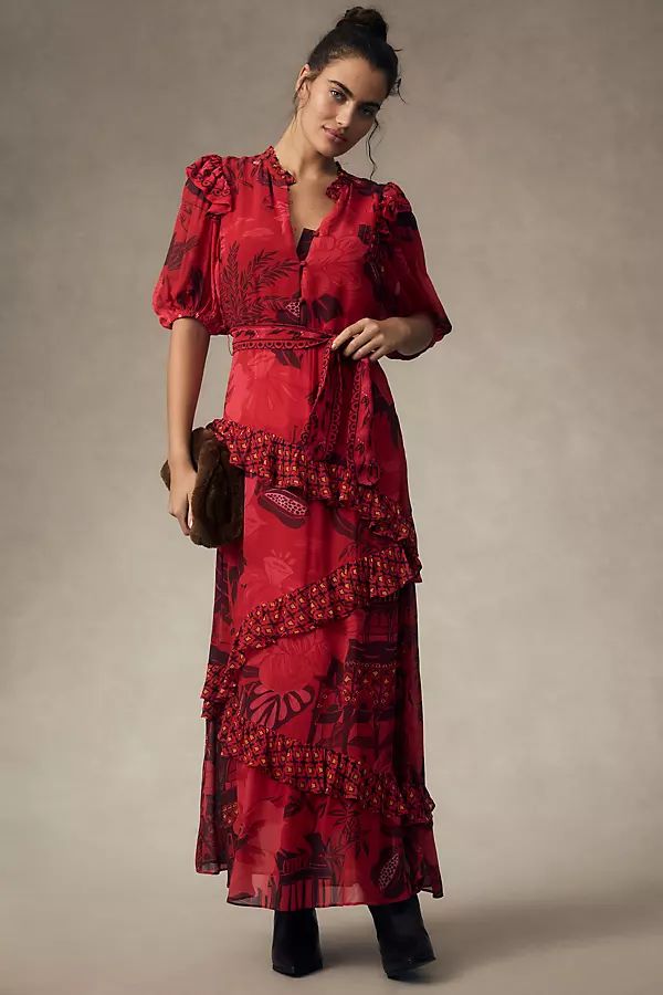 Farm Rio Short-Sleeve Printed Ruffled Midi Dress | Anthropologie (US)