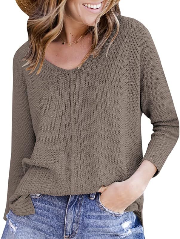 Women Oversized Pullover Sweaters Casual Round Neck Loose Solid Color Knitwear Jumper Tops | Amazon (US)