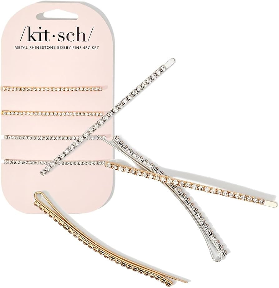 Kitsch Rhinestone Bobby Pins 4 Pieces, Extra Long Barrettes Hair Pins for Women, Fancy Elegant Di... | Amazon (US)
