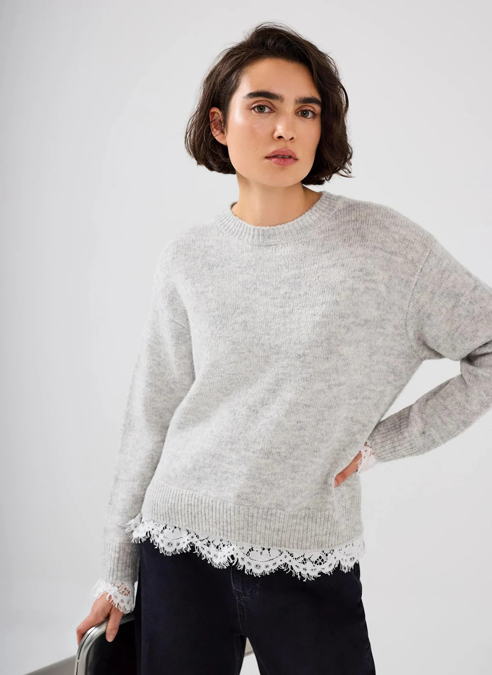 Butter Yellow Lace Hem Jumper | Mint Velvet