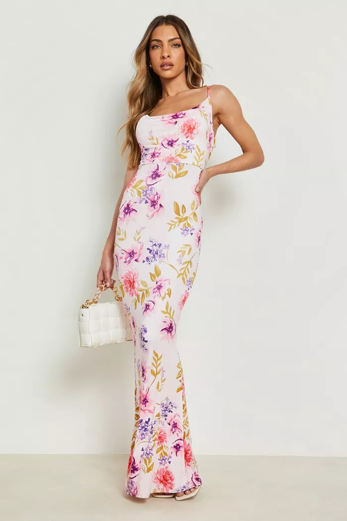 Slinky Cowl Neck Maxi Dress Floral Print | Boohoo.com (UK & IE)