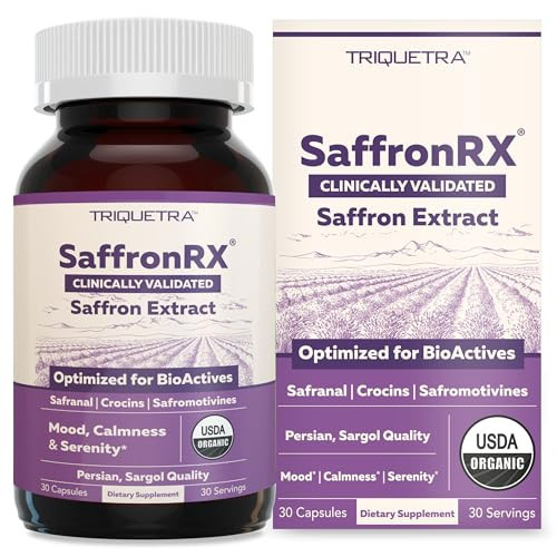 Organic Saffron Extract: Optimized Extract with Safromotivines, Safranal, and Crocins - Clinically Validated | Premium Persian Sargol Quality | Supports Mood, Calmness, and Serenity – 30 Servings | Amazon (US)