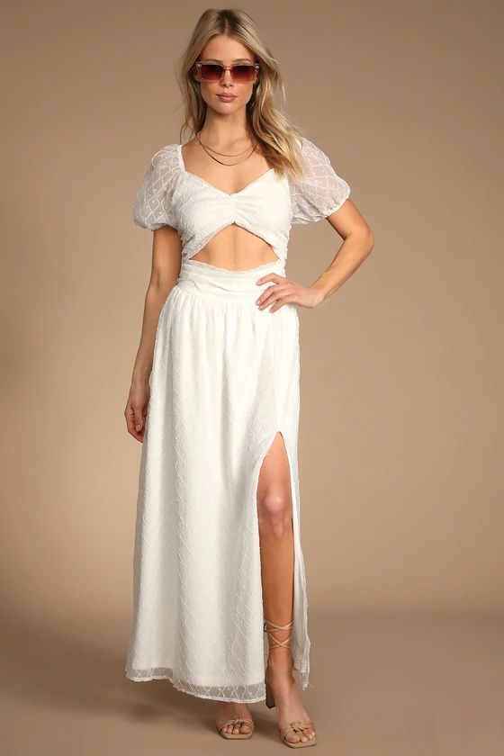 Magical Love White Swiss Dot Puff Sleeve Cutout Maxi Dress | Lulus (US)