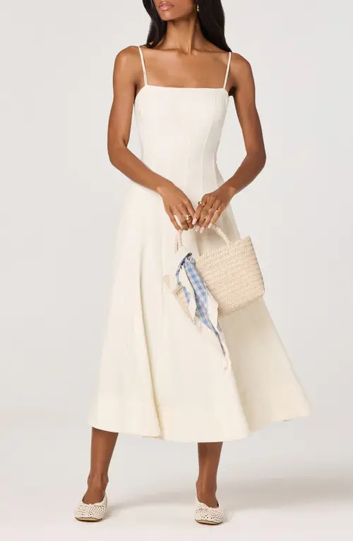 ASTR the Label Trisha Tie Strap Midi Dress in Bone at Nordstrom, Size Large | Nordstrom
