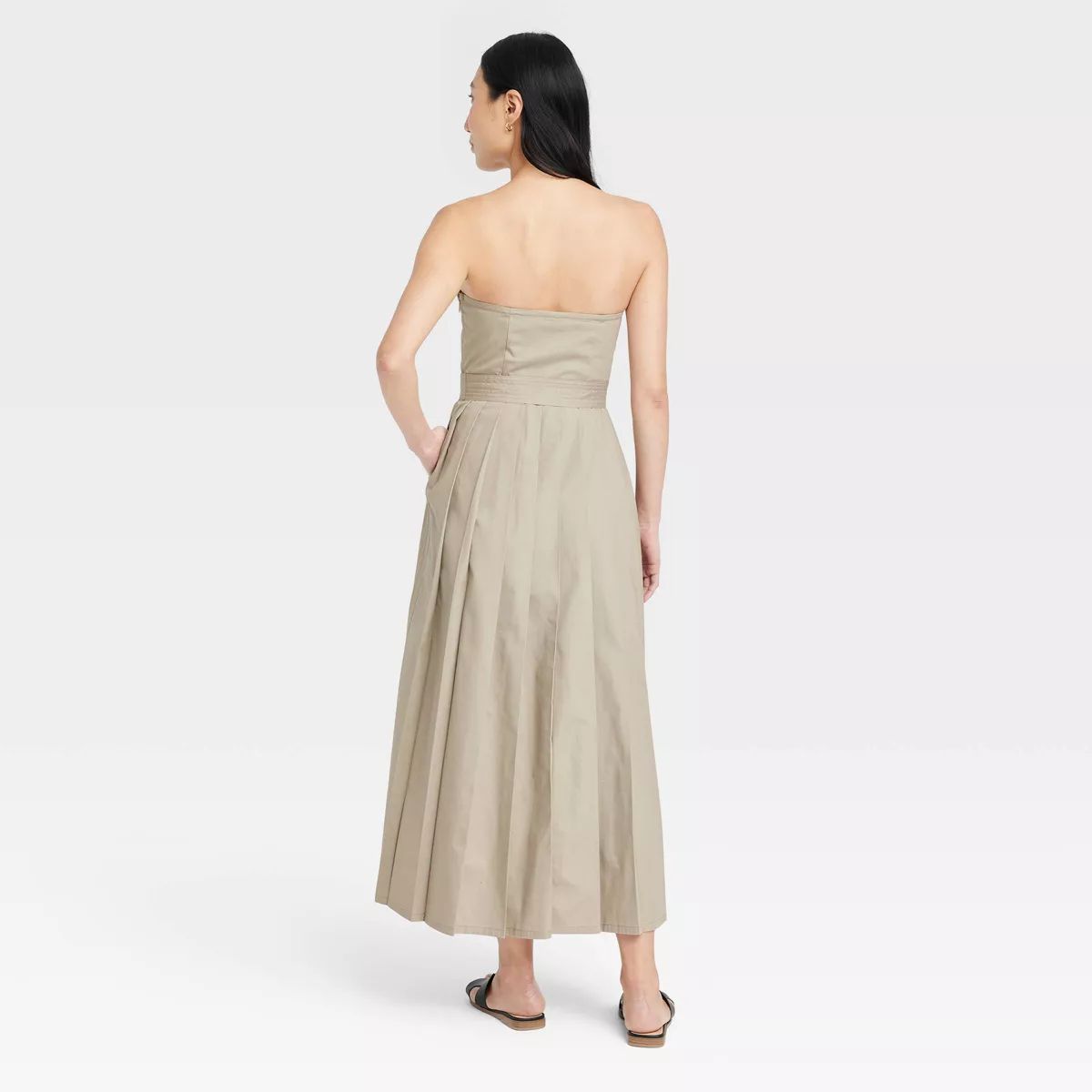Women's Belted Midi Bandeau Dress - A New Day™ Khaki 8 | Target