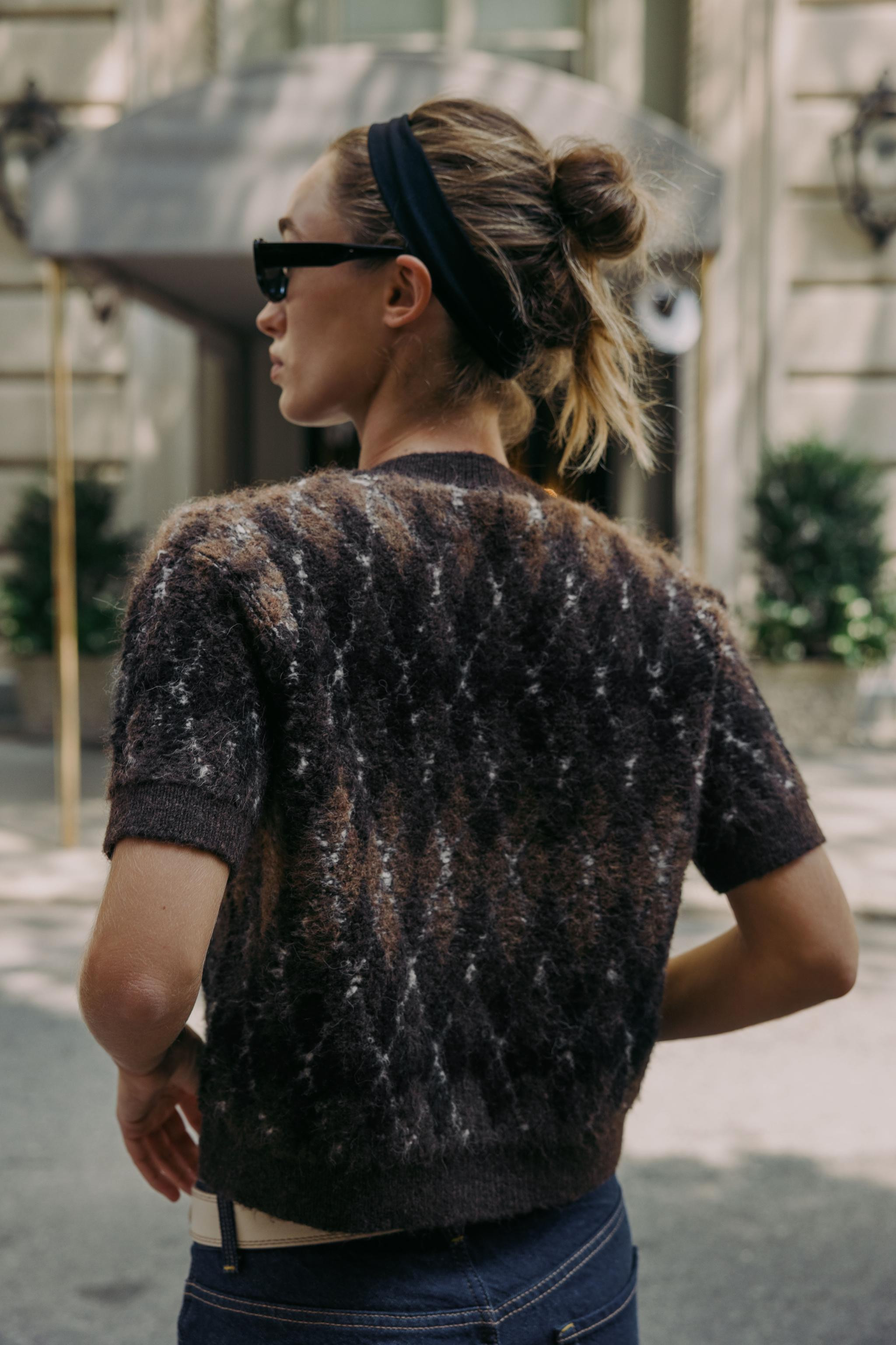 SHORT SLEEVE ARGYLE KNIT CARDIGAN | Zara US