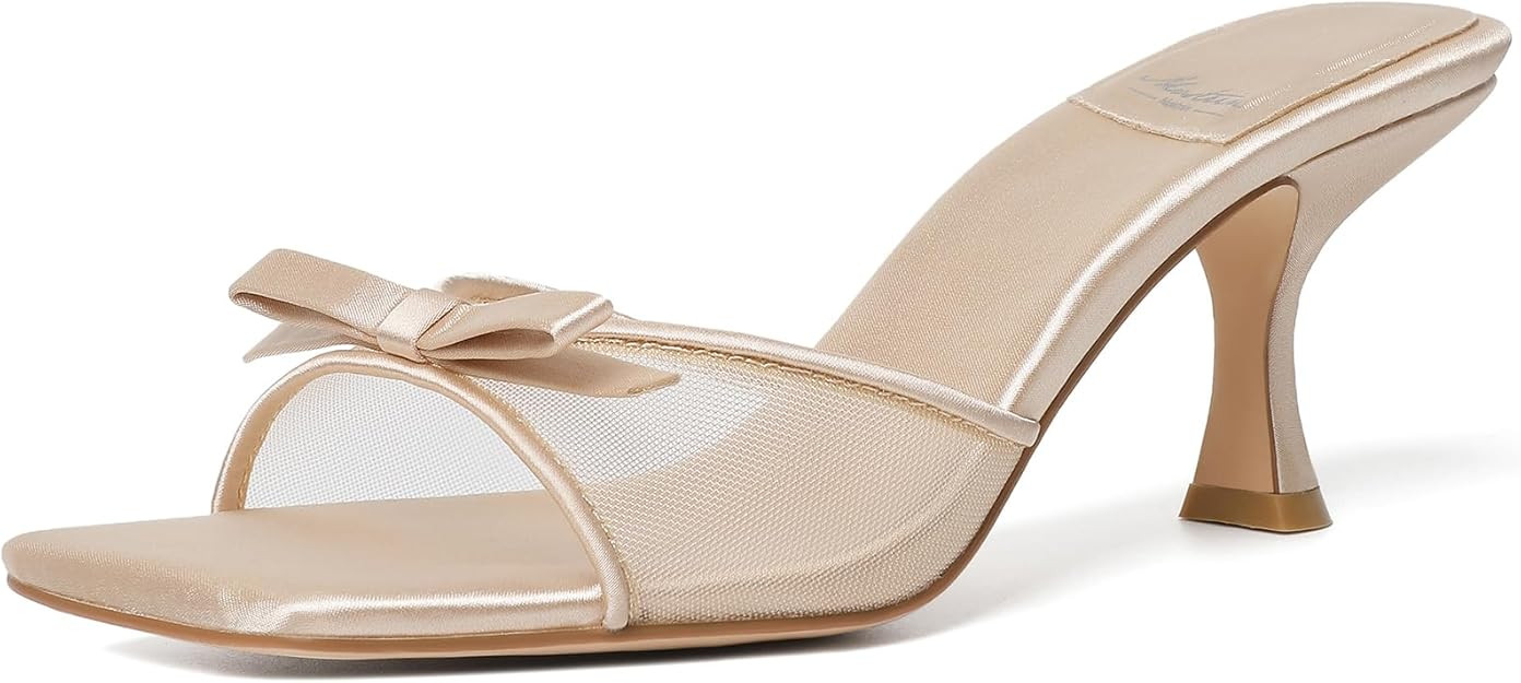 Mostrin Kitten Heels for Women Round Toe Heels With Bow Vintage Mules Sexy Slip on Stiletto Backl... | Amazon (US)