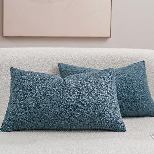 DEZENE Boucle Couch Pillow Covers 12x20 Night Blue for Bed Sofa Living Room, Pack of 2 Rectangular Lumbar Soft Chic Decorative Throw Pillow Cases (Covers ONLY) | Amazon (US)
