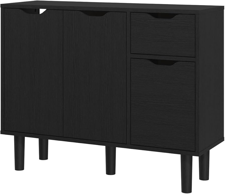 Panana Sideboard Living Room Storage Cabinet with 2 Doors 2 Drawers Wooden Side Cabinet (Black) | Amazon (UK)