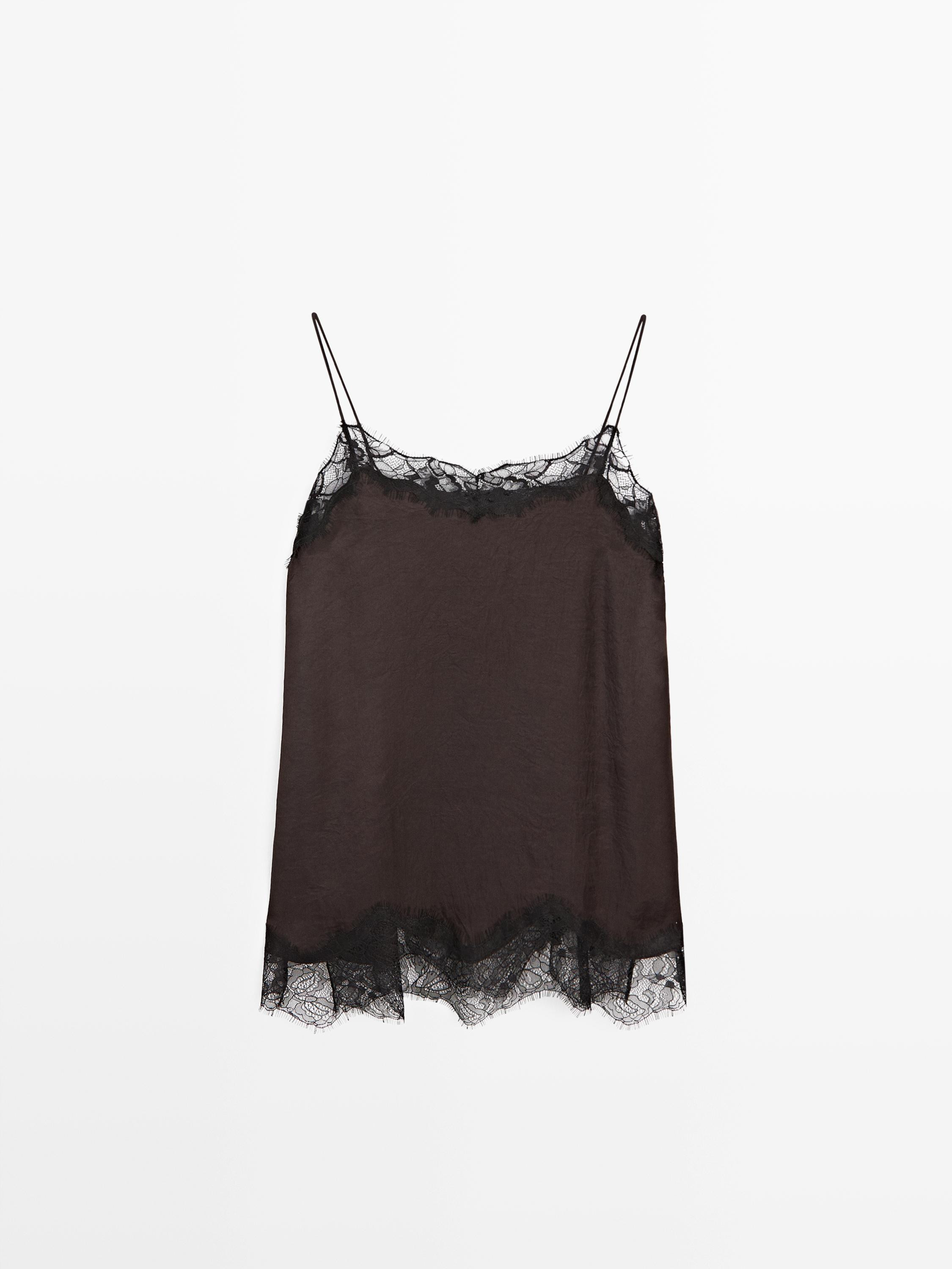 Camisole top with contrast lace detail | Massimo Dutti UK