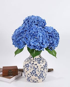 DuHouse 4Pcs Hydrangea Artificial Flowers,Latex Real Touch Hydrangeas with Long Stems & Leaves fo... | Amazon (US)