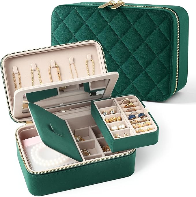 Velvet Travel Jewelry Box with Large Mirror, Double-Layer Jewelry Organizer Case for Women and Gi... | Amazon (US)