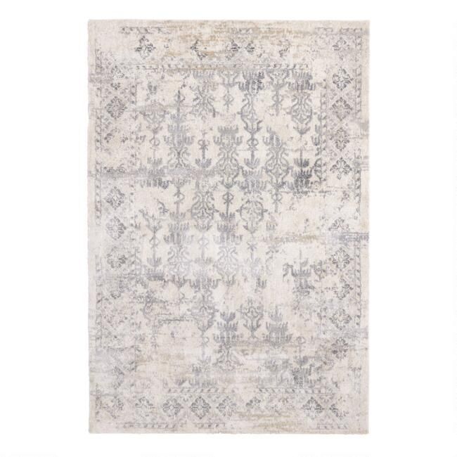 Ivory and Gray Distressed Persian Style Olema Area Rug | World Market