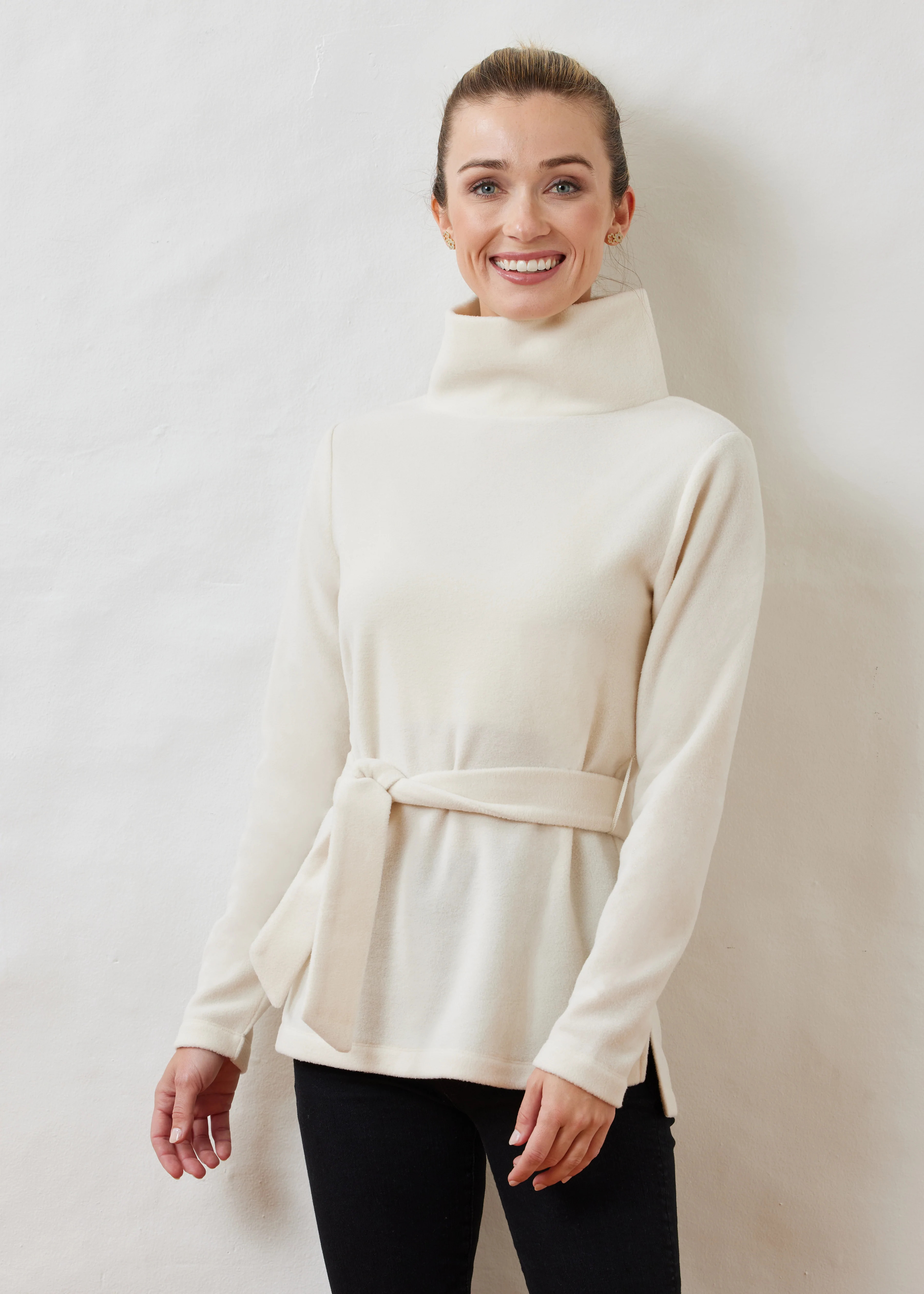 Mercer Turtleneck in Vello Fleece (Cream) | Dudley Stephens