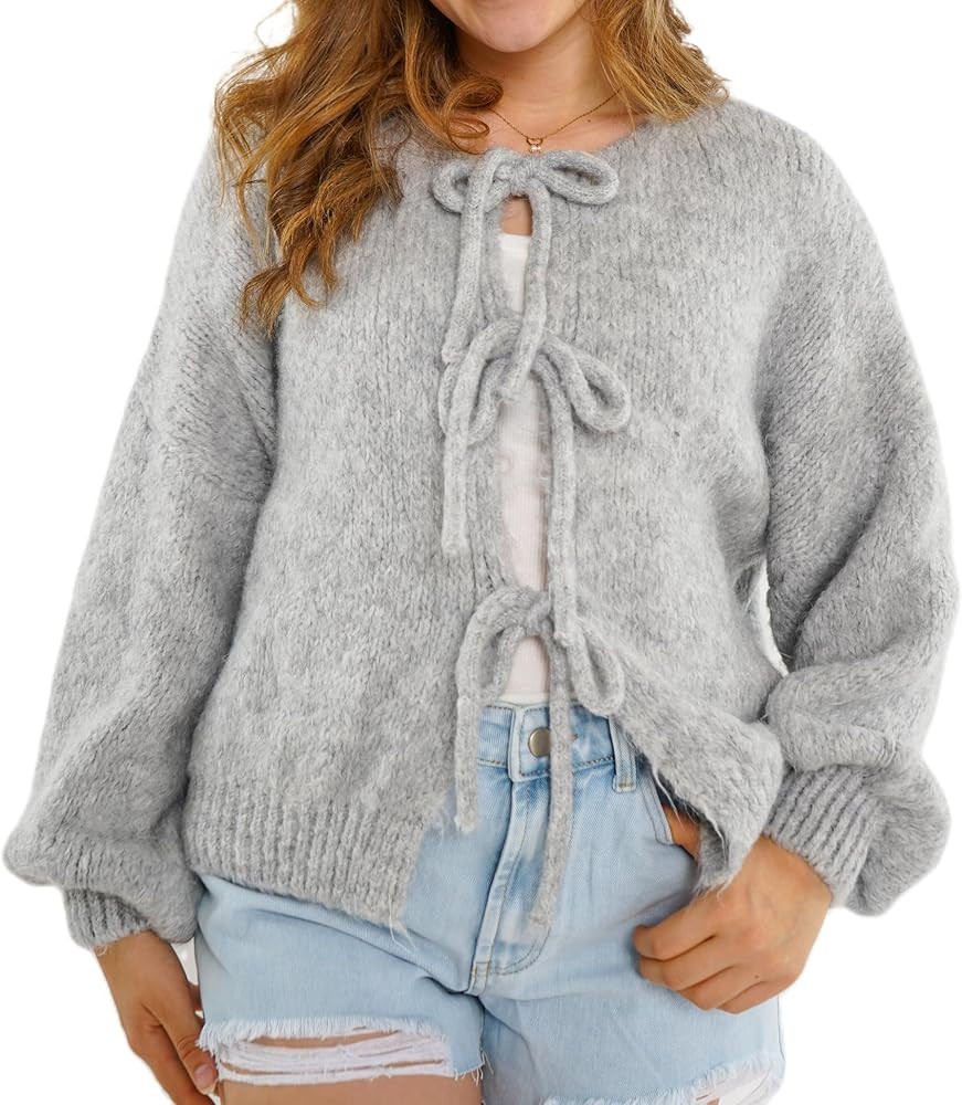 Y2k Bow Tie Front Sweater Cardigan for Women Oversized Cute Long Sleeve Sweater Jumper Teen Girl ... | Amazon (US)