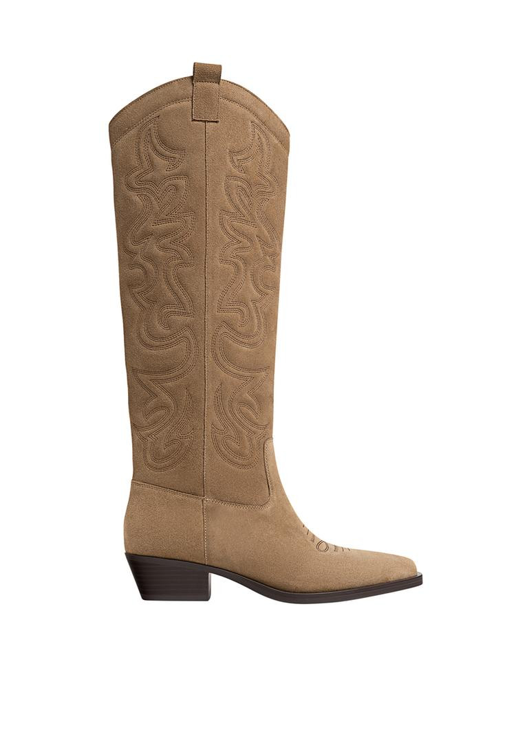 Embossed split leather cowboy boots | Stradivarius (UK)