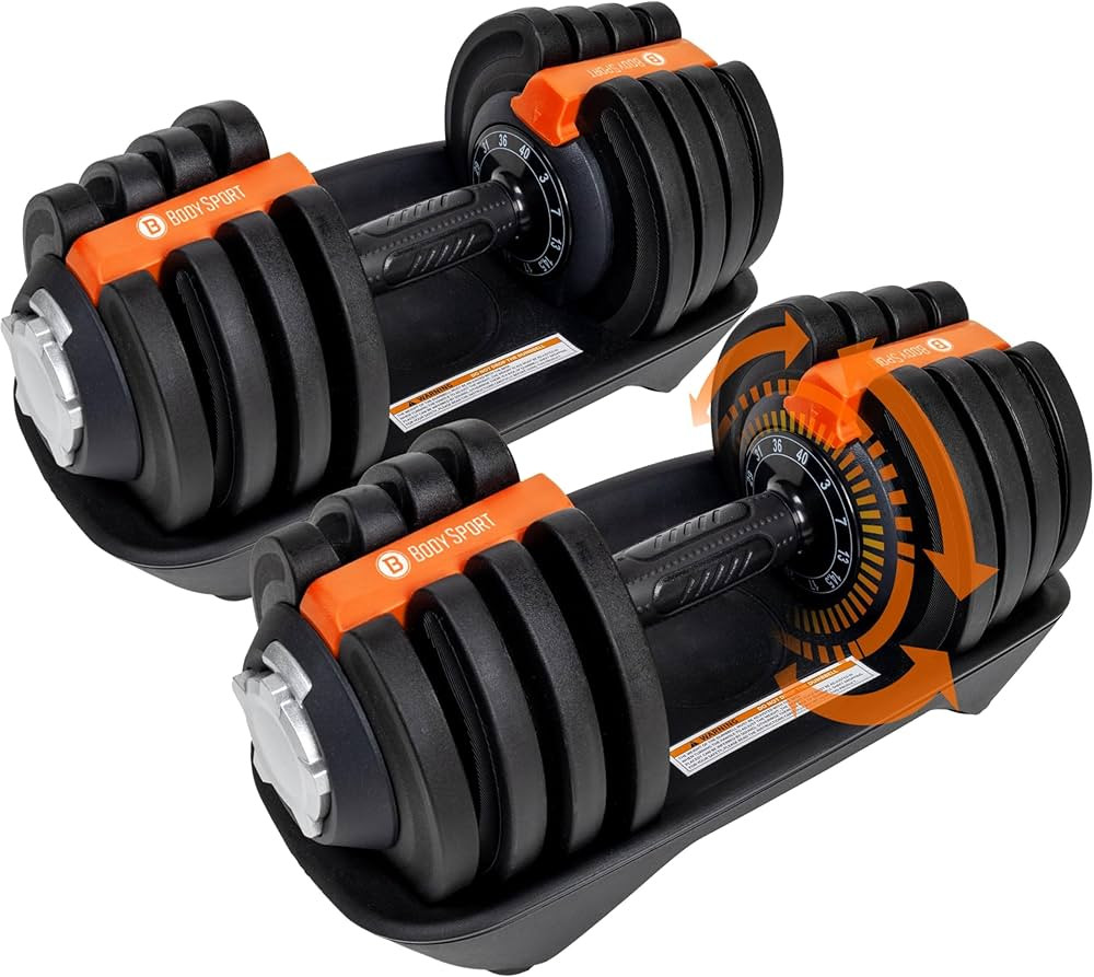BodySport 40 Pound Adjustable Dumbbells – Includes 12 Free Weights, Ranging from 3 to 40 Pounds... | Amazon (US)