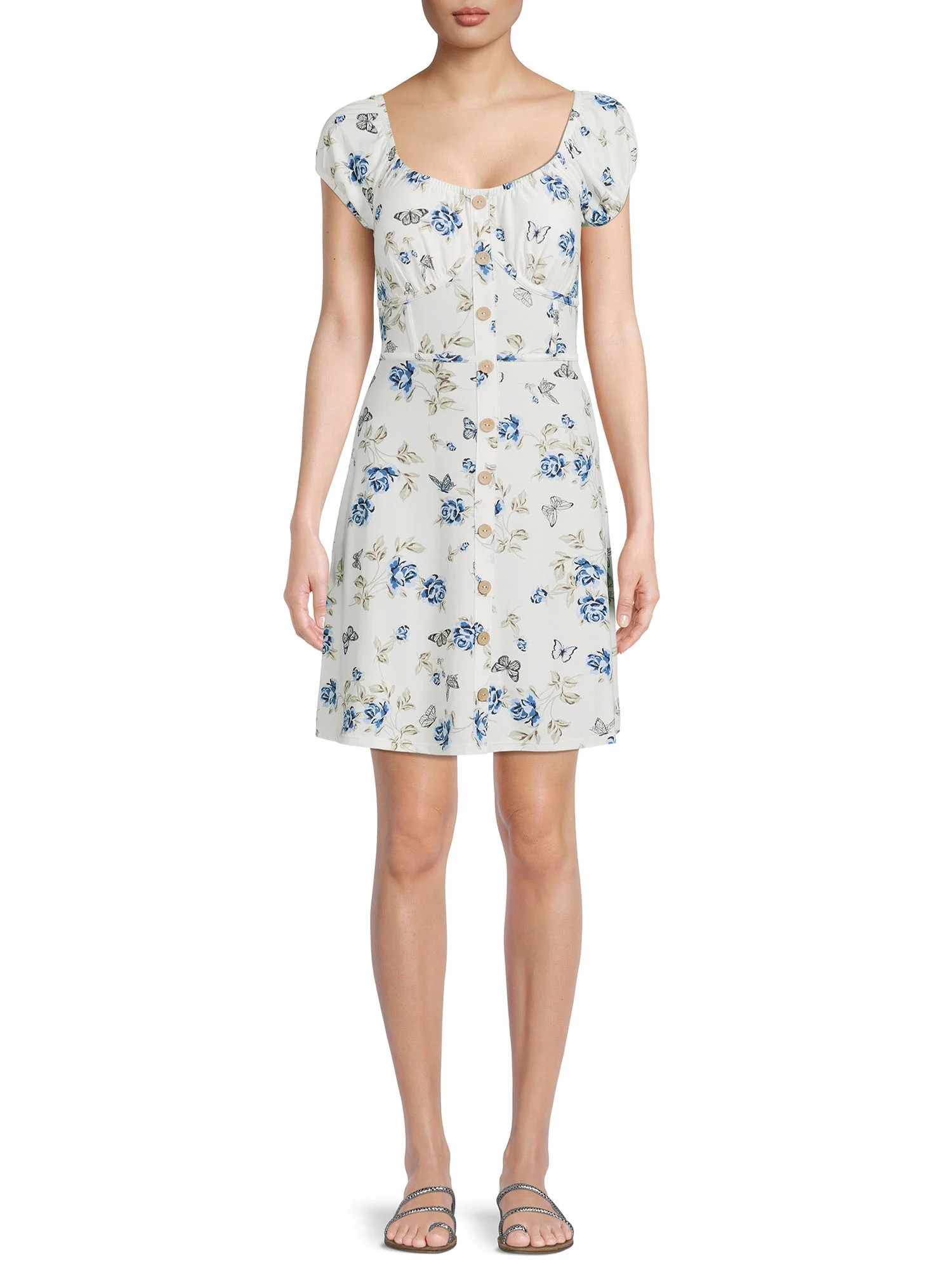 No Boundaries Juniors' Corset Peasant Dress | Walmart (US)