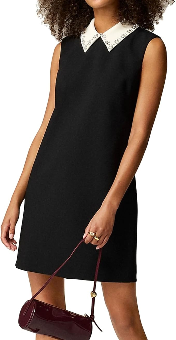 Women's Rhinestones Embellished Collared Shift Dress Sleeveless Work Office Mini Dress | Amazon (US)