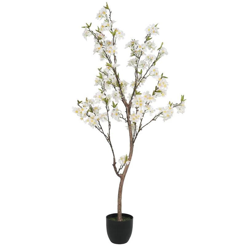 60" Artificial Apple Blossom Tree in Planter | Wayfair North America