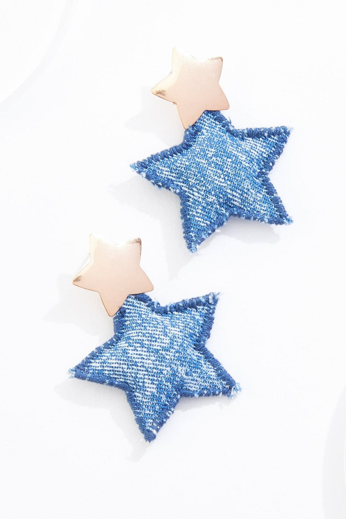 Tiered Gold Denim Star Earrings | Cato Fashions