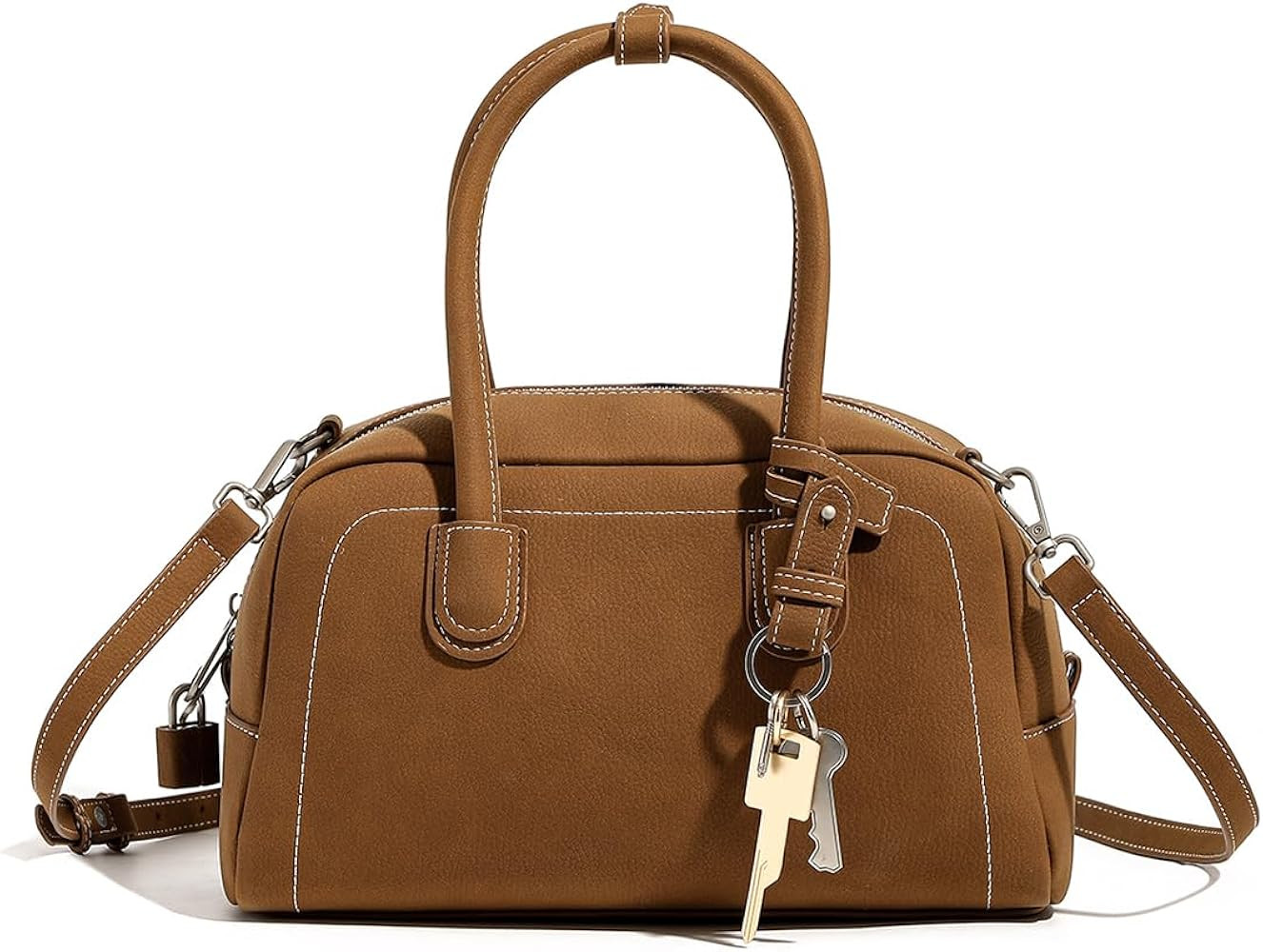 Top Handle Barrel Purse for Women Medium Suede Leather Crossbody Bags Vintage Work Totes Satchel ... | Amazon (US)