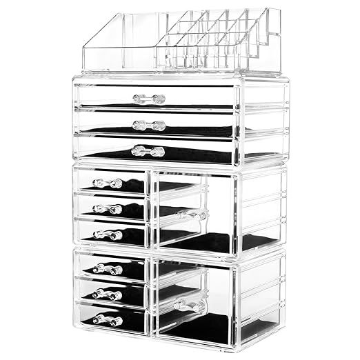 hblife Acrylic Jewelry and Cosmetic Storage Drawers Display Makeup Organizer Boxes Case with 11 D... | Amazon (US)