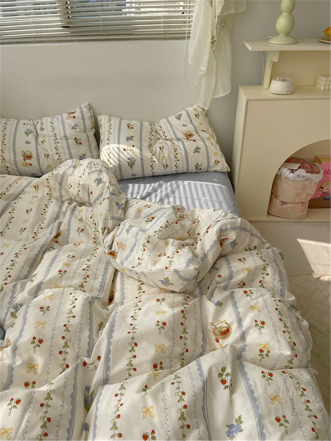 Fairy Strawberry Garden 100% Cotton Duvet Cover Set, Girlish Floral Bedding Set, Twin Full Queen ... | Etsy (US)