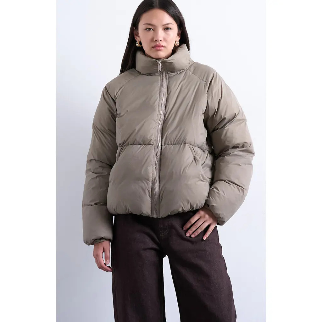 Topshop Puffer Bomber Jacket in Light Grey at Nordstrom, Size Small | Nordstrom