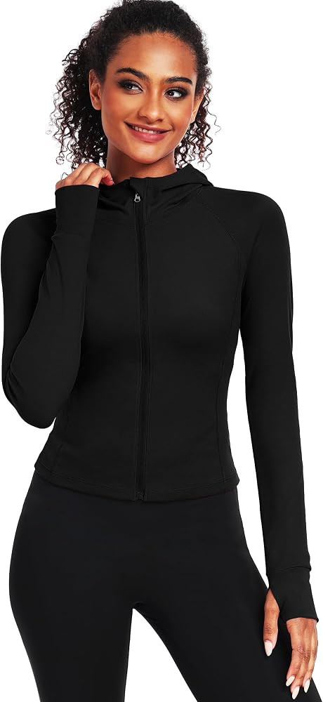 CADMUS Butterluxe Women's Long Sleeve Workout Jackets Hoodie Full Zip Slim Fit Crop Tops with Thu... | Amazon (US)