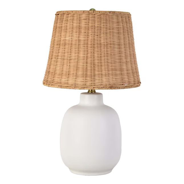 allen + roth 20-in White Led; 3-way Table Lamp with Rattan Shade | Lowe's