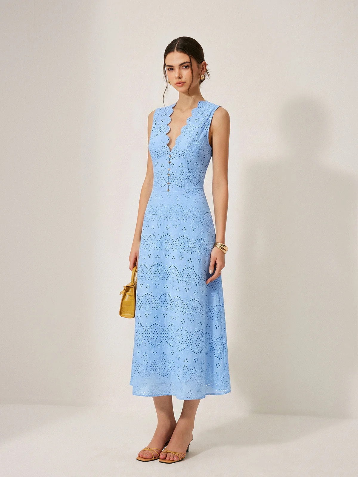 Cotton Sleeveless Embroidered Eyelet Dress | Commense