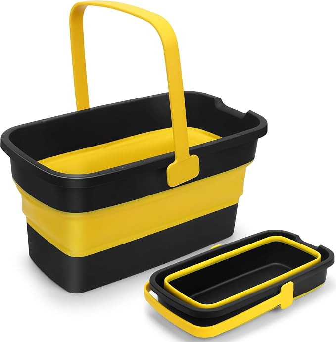 Collapsible Mop Bucket for Cleaning with Handle, Silicone Square Wash Bucket for Windows Cleaning... | Amazon (US)