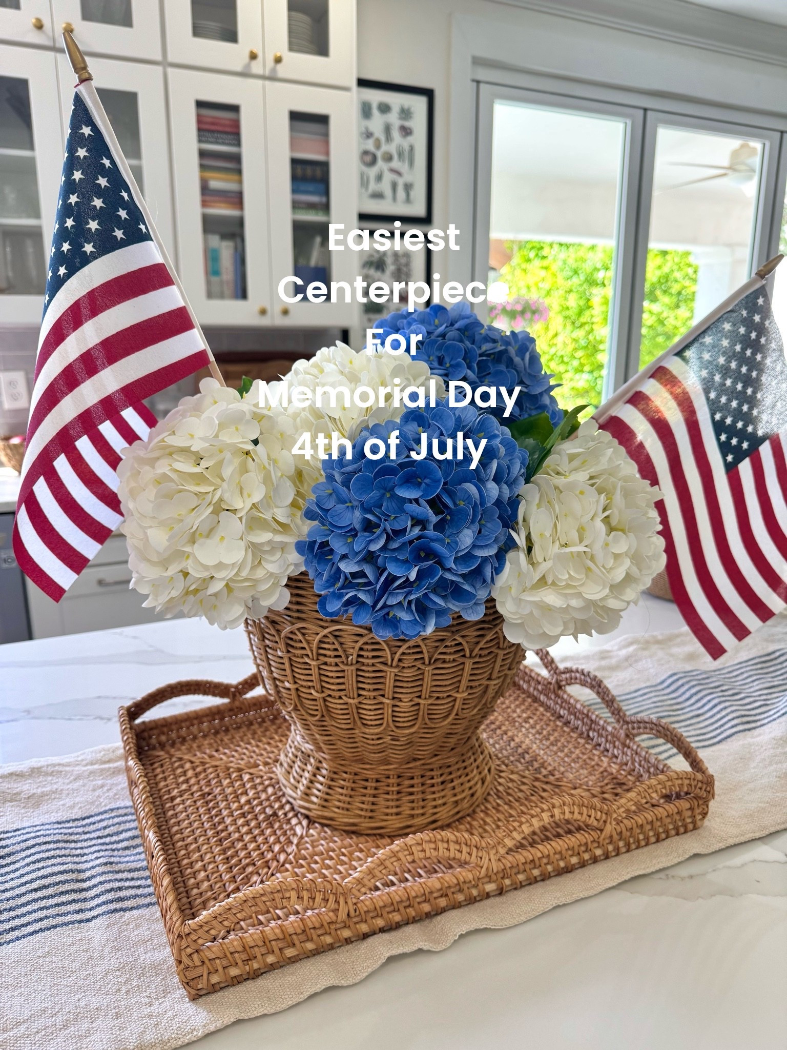 Easiest centerpiece to make for Memorial Weekend and 4th of July. Grab a basket fill with these amazing life like faux hydrangeas add 2 flags place on a tray. So pretty. Holiday Decor.

#LTKSeasonal #LTKHome #LTKSaleAlert