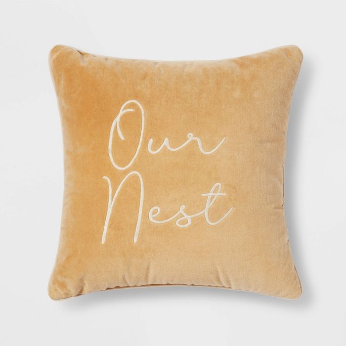 Velvet Embroidered 'Our Nest' Square Throw Pillow - Threshold™ | Target