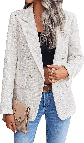 MakeMeChic Women's Tweed Blazer Long Sleeve Lapel Neck Button Front Blazer Jacket Coat | Amazon (US)