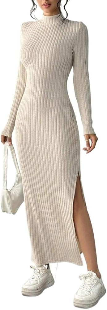 Long Sleeve Turtleneck Dresses for Women Long Side Slit Dress | Amazon (US)