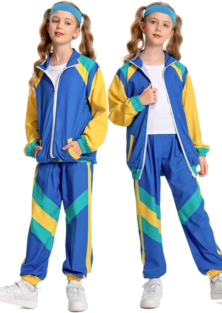 80s Tracksuit Kids Vintage Hip Hop Costume Colorblock Windbreaker Set 2 Piece Sports Wear | Amazon (US)